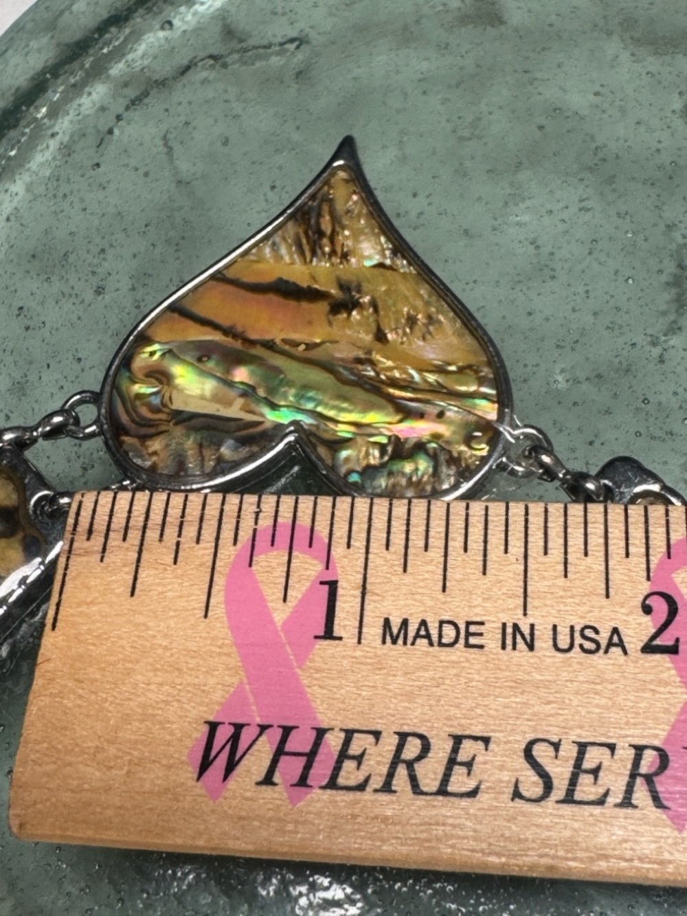 VTG Abalone Heart Pendant Necklace Iridescent Mermaidcore Ocean Hues SilverTone - Picture 7 of 8
